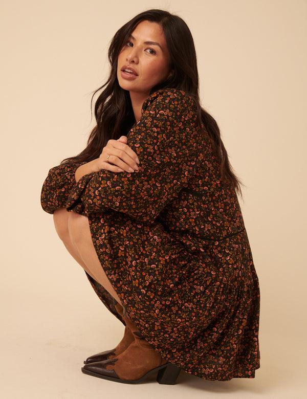 Nobody’s Child Black Ditsy Floral Long Sleeve Marley Mini Dress