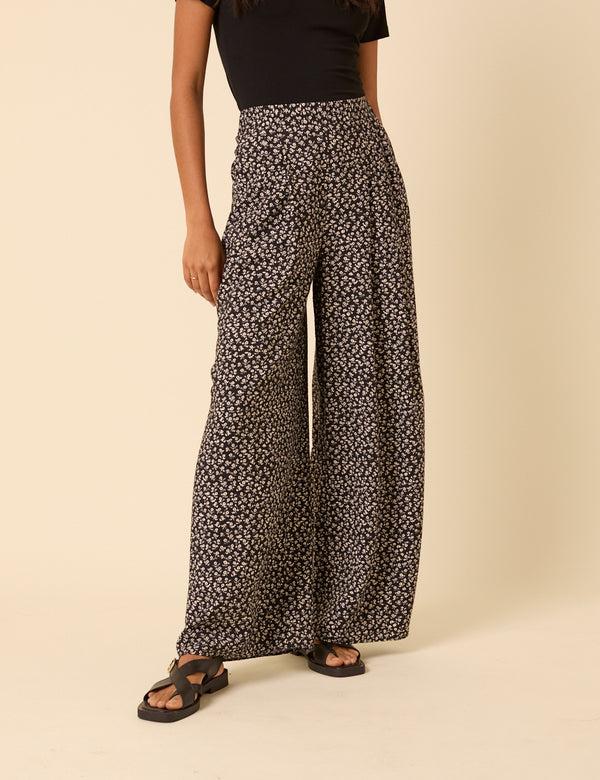 Nobody’s Child Black Ditsy Floral Wide Leg Zeena Trousers