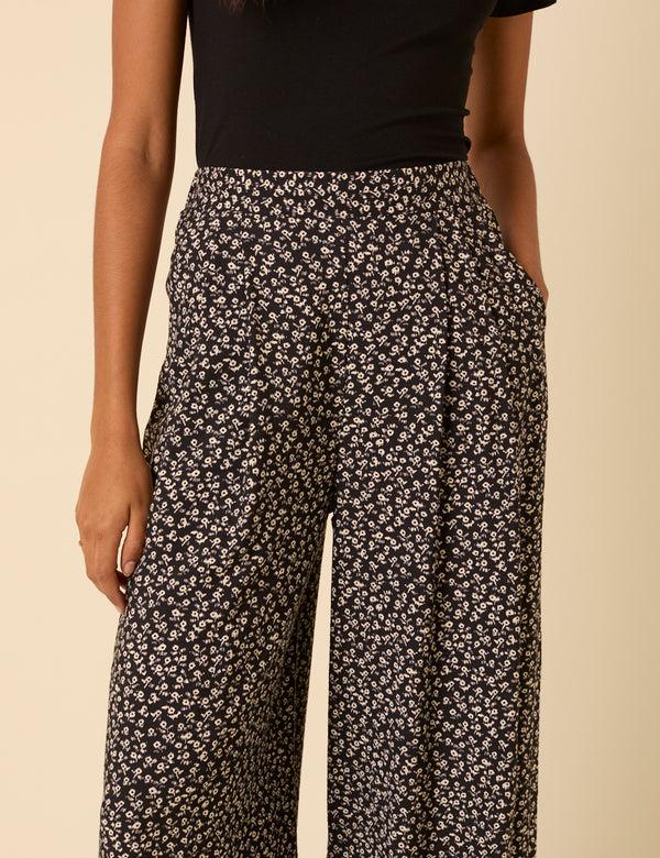 Nobody’s Child Black Ditsy Floral Wide Leg Zeena Trousers