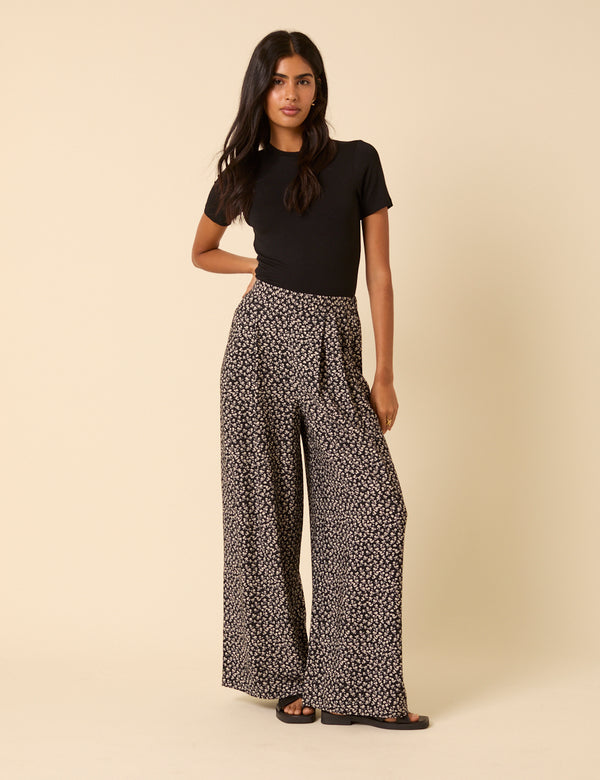 nobody’s child Black Ditsy Floral Wide Leg Zeena Trousers