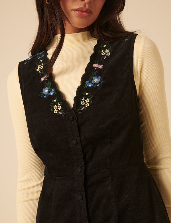 Nobody’s Child Black Embroidered Cord Leone Pinafore Mini Dress