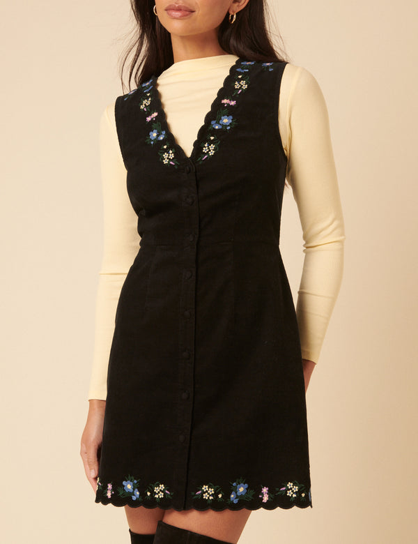 Nobody’s Child Black Embroidered Cord Leone Pinafore Mini Dress