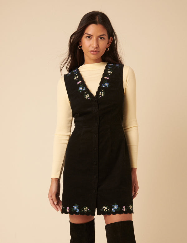 nobody’s child Black Embroidered Cord Leone Pinafore Mini Dress