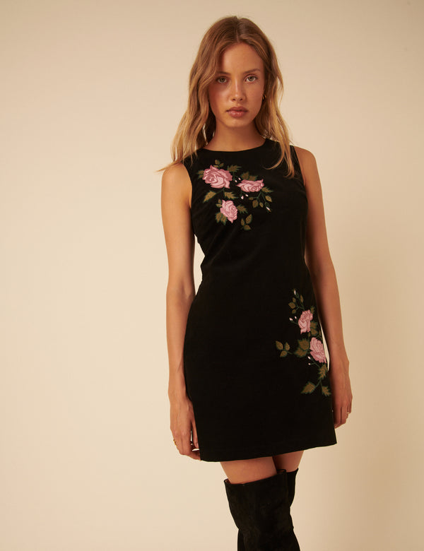 Nobody’s Child Black Floral Cord Kendall Mini Dress