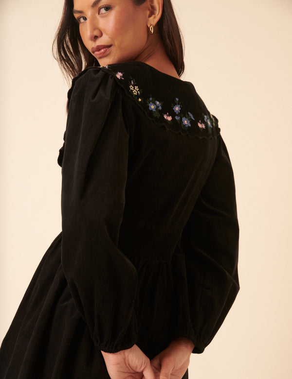 Nobody’s Child Black Floral Embroidered Cord Birdie Mini Dress