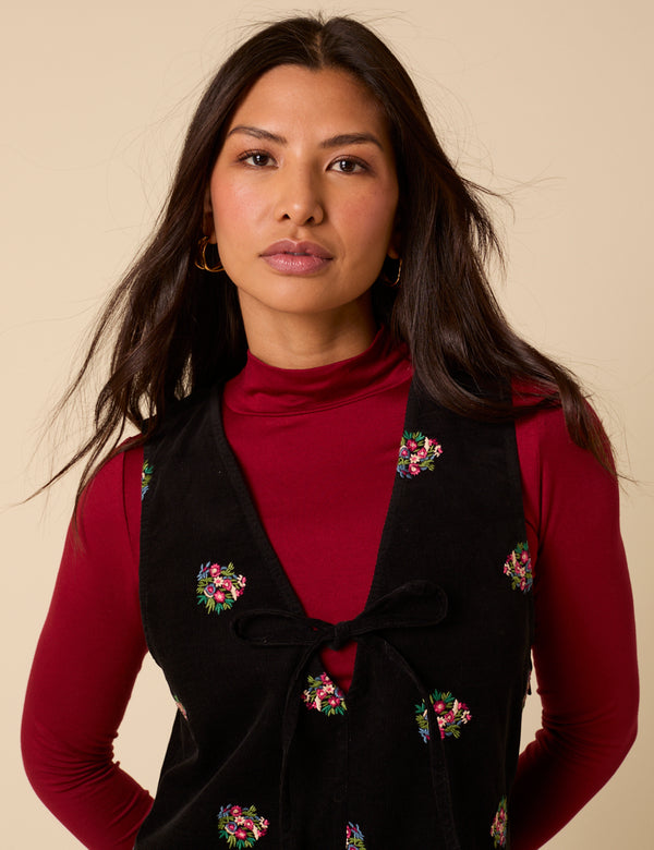 Nobody’s Child Black Floral Embroidered Cord Nila Pinafore Mini Dress