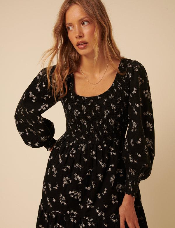 Nobody’s Child Black Floral Embroidered Cord Ruby Midi Dress