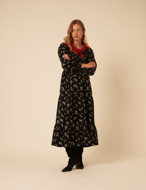 Nobody’s Child Black Floral Embroidered Cord Ruby Midi Dress