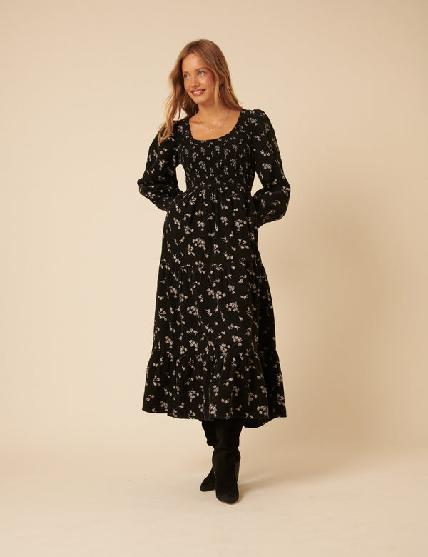 nobody’s child Black Floral Embroidered Cord Ruby Midi Dress