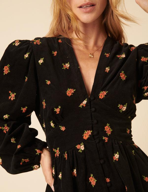 Nobody’s Child Black Floral Embroidered Cord Starlight Mini Dress