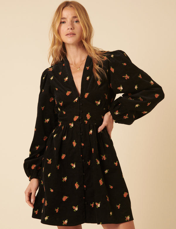 Nobody’s Child Black Floral Embroidered Cord Starlight Mini Dress
