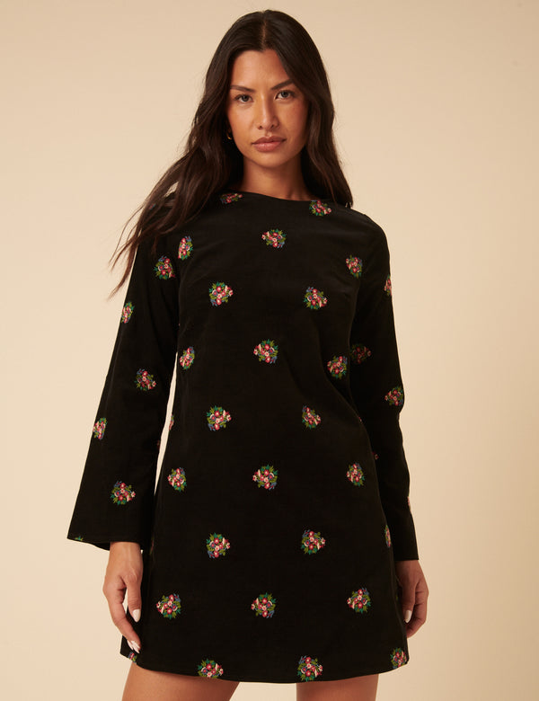 Nobody’s Child Black Floral Embroidered Saravejo Cord Mini Dess