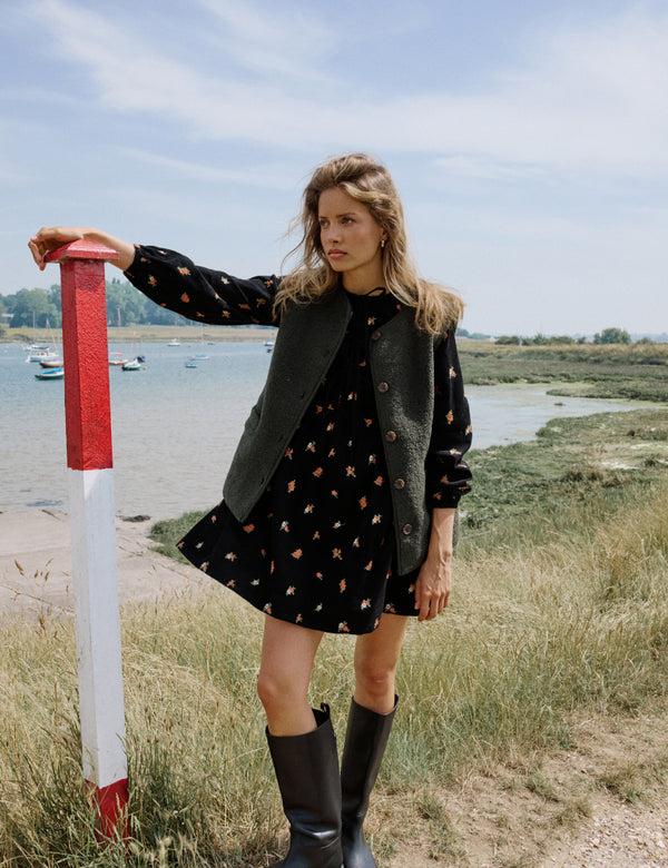 nobody’s child Black Floral Embroidered Tie-front Cord Eden Mini Dress