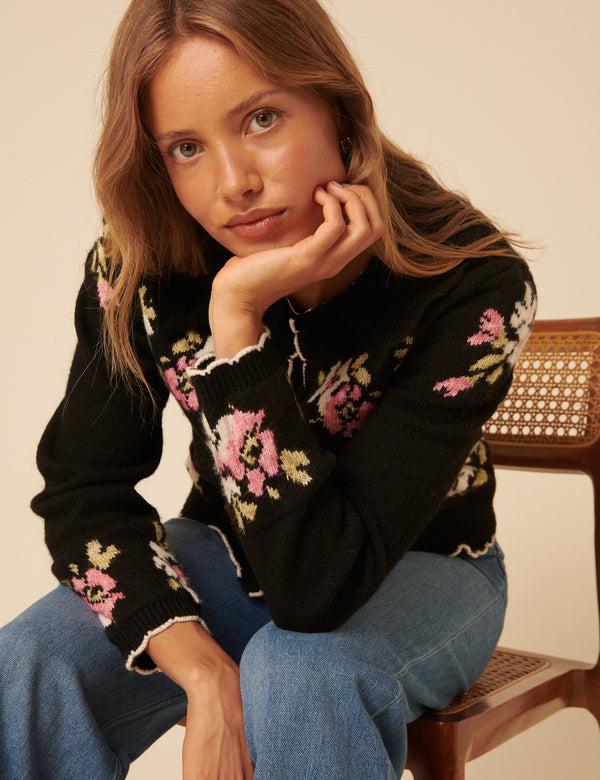 Nobody’s Child Black Floral Jacquard Collared Cardigan