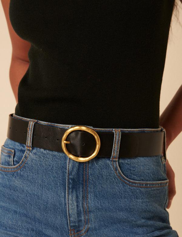 nobody’s child Black Gold Circular Buckle Leather Belt