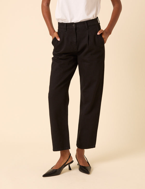 Nobody’s Child Black High Rise Pleated Straight Leg Jeans