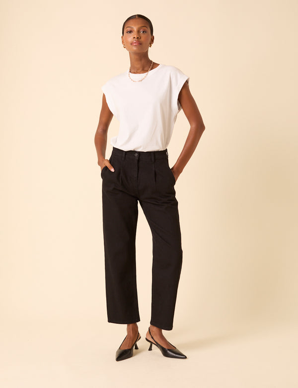 Nobody’s Child Black High Rise Pleated Straight Leg Jeans