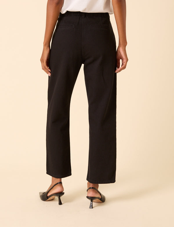 Nobody’s Child Black High Rise Pleated Straight Leg Jeans