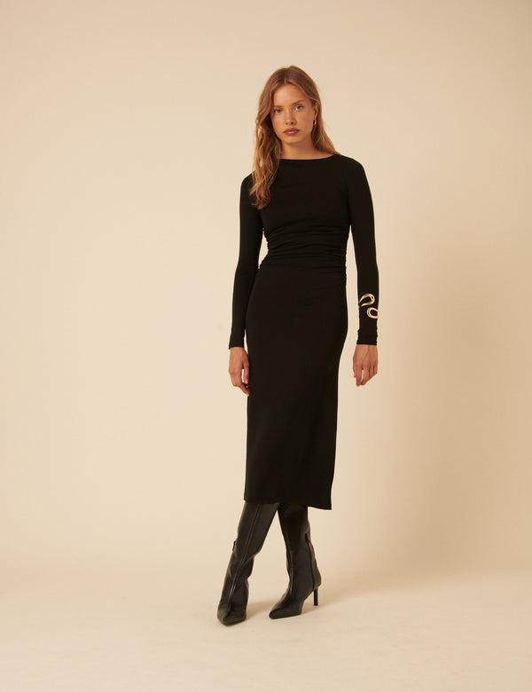 nobody’s child Black Jersey Draped Laurella Midi Dress