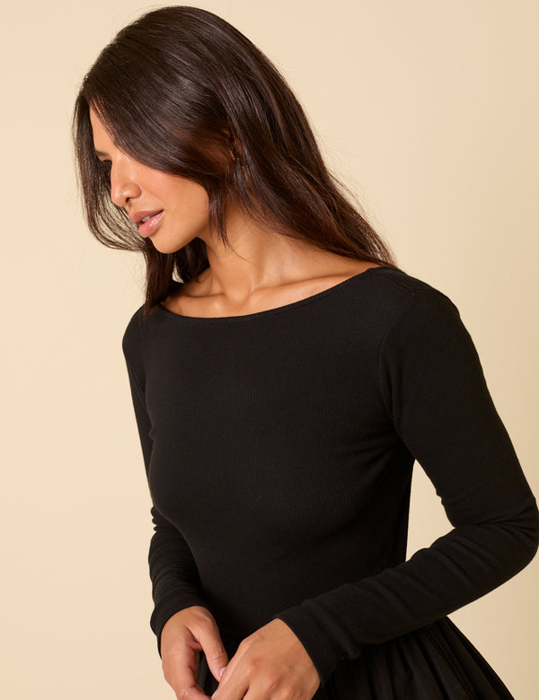 Nobody’s Child Black Long Sleeve A-Line Penni Midi Dress