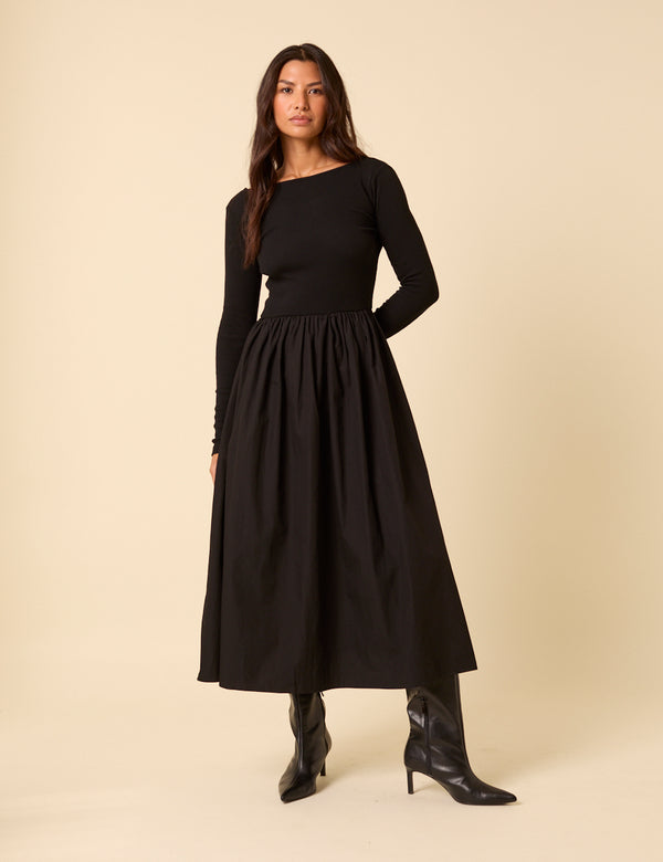 Nobody’s Child Black Long Sleeve A-Line Penni Midi Dress