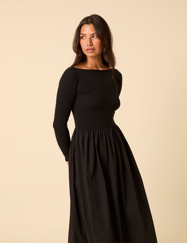 Nobody’s Child Black Long Sleeve A-Line Penni Midi Dress