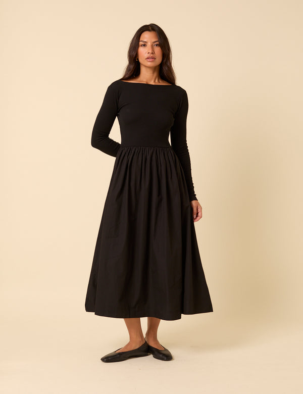nobody’s child Black Long Sleeve A-Line Penni Midi Dress