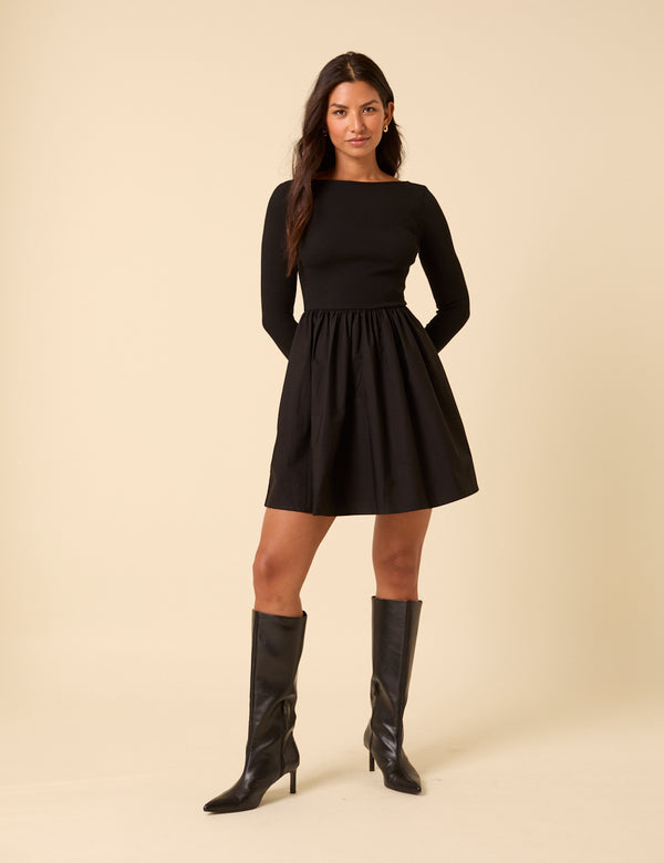nobody’s child Black Long Sleeve A-Line Penni Mini Dress