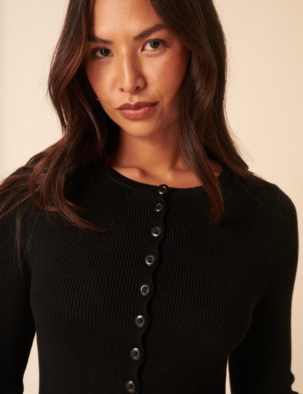 Nobody’s Child Black Long Sleeve Button Through Knitted Mini Dress