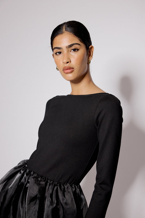 Nobody’s Child Black Long Sleeve Organza Poppy Mini Dress