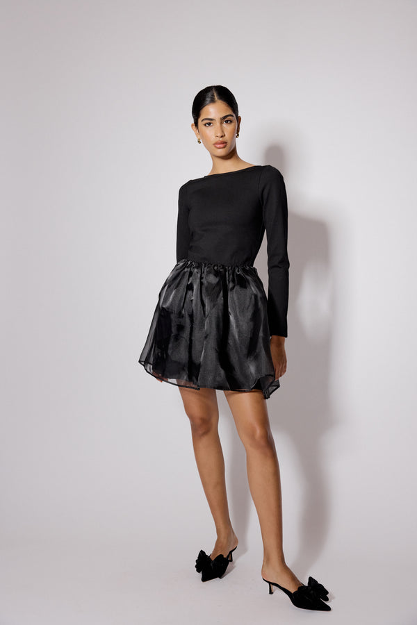 nobody’s child Black Long Sleeve Organza Poppy Mini Dress