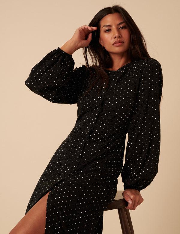 nobody’s child Black Polka Dot Balloon Sleeve Amara Midi Dress