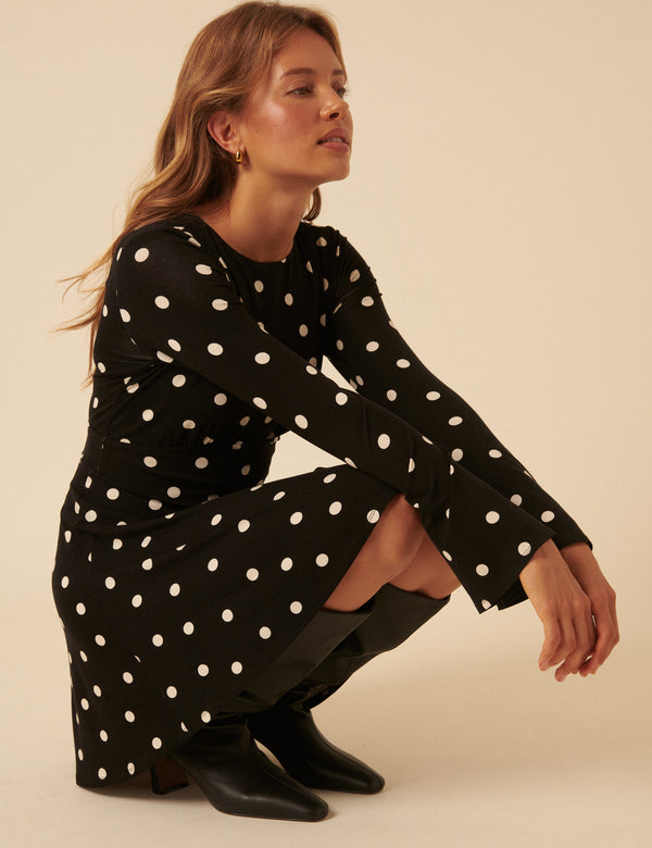 Nobody’s Child Black Polka Dot Long Sleeve Jersey Tate Mini Dress