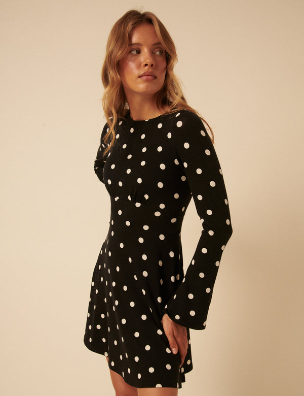 Nobody’s Child Black Polka Dot Long Sleeve Jersey Tate Mini Dress