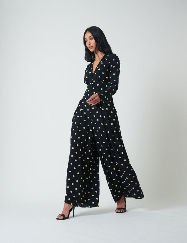 Nobody’s Child Black Polka Dot Long Sleeve Jumpsuit