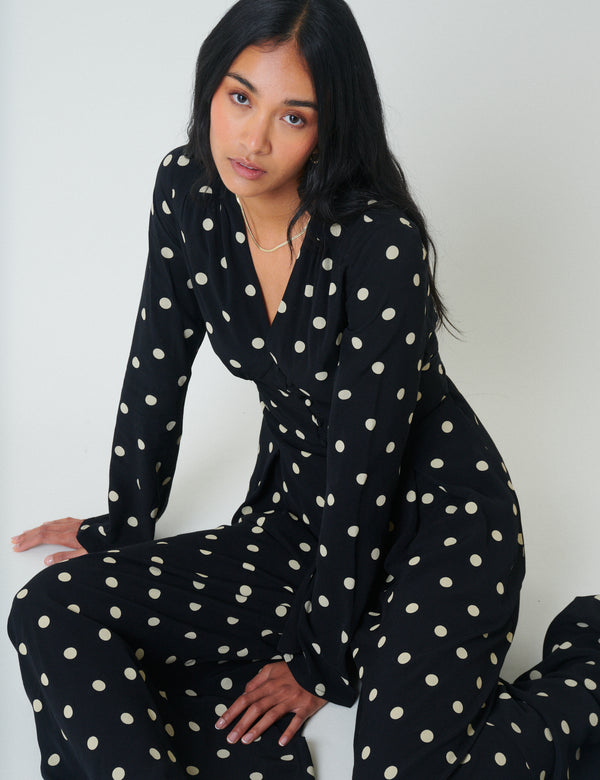 Nobody’s Child Black Polka Dot Long Sleeve Jumpsuit