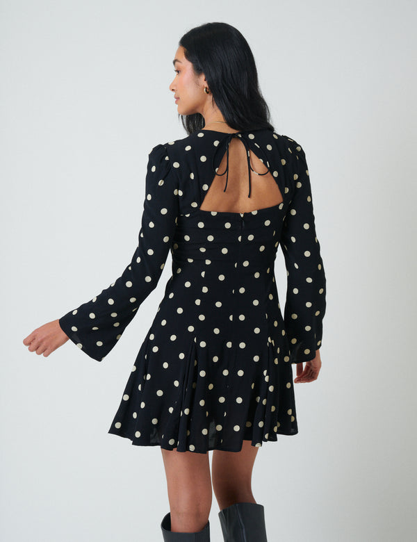 Nobody’s Child Black Polka Dot Long Sleeve Paris Mini Dress