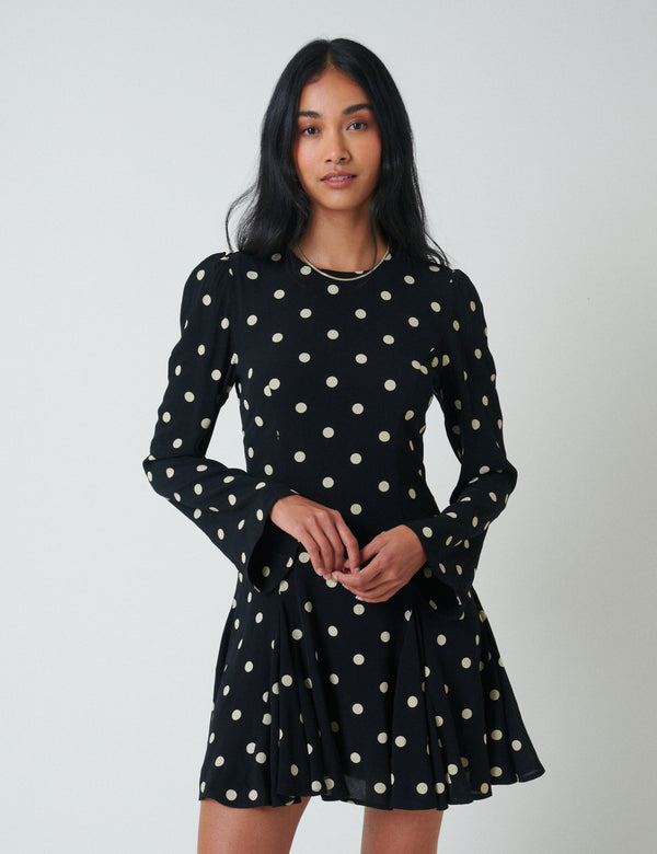 Nobody’s Child Black Polka Dot Long Sleeve Paris Mini Dress