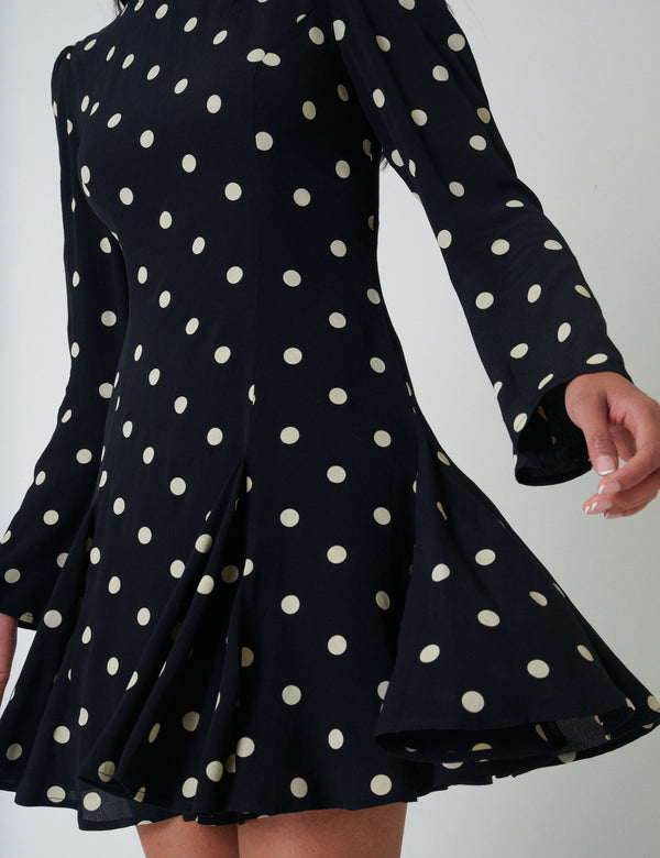 Nobody’s Child Black Polka Dot Long Sleeve Paris Mini Dress