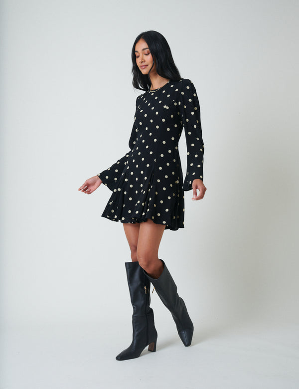 nobody’s child Black Polka Dot Long Sleeve Paris Mini Dress