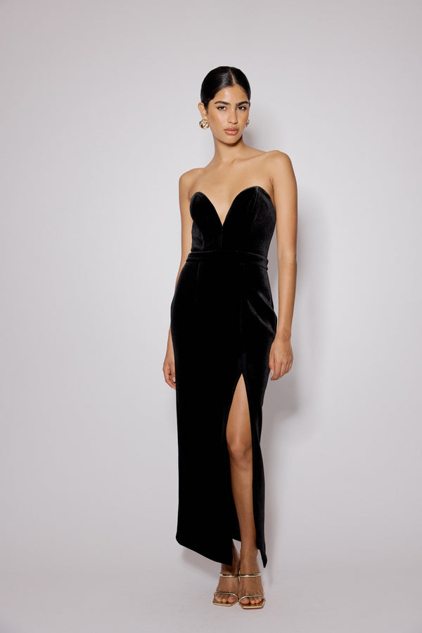 nobody’s child Black Sweetheart Bandeau Velvet Nola Midi Dress