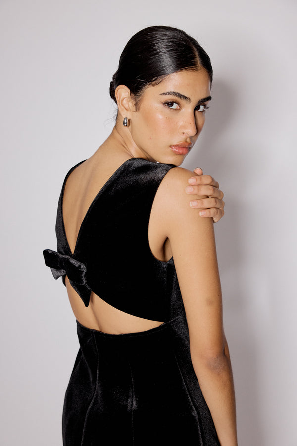 Nobody’s Child Black Velvet A-line Gemini Mini Dress