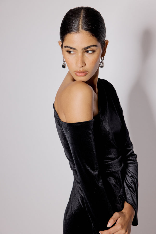 Nobody’s Child Black Velvet Asymmetric Virgo Mini Dress
