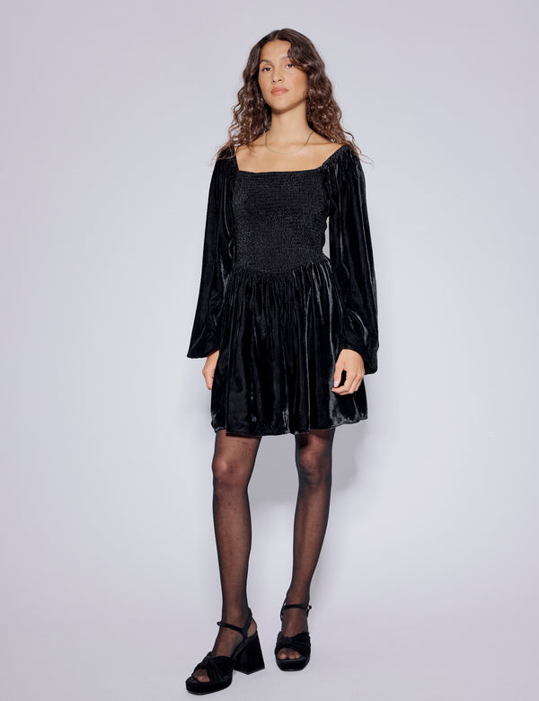 Nobody’s Child Black Velvet Balloon Sleeve Jupiter Mini Dress
