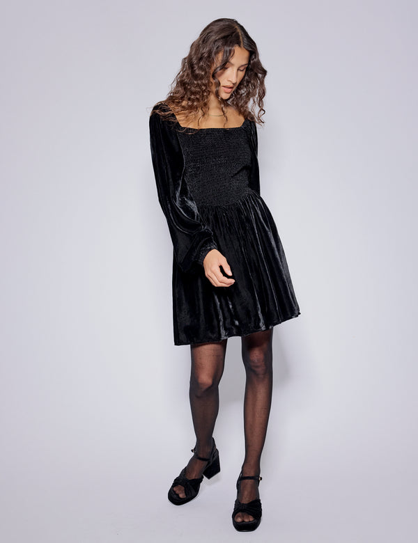 Nobody’s Child Black Velvet Balloon Sleeve Jupiter Mini Dress