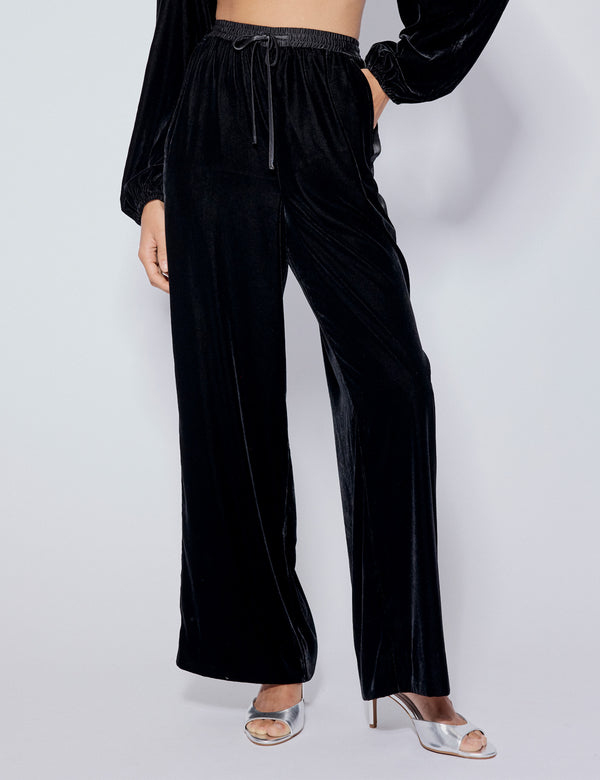 Nobody’s Child Black Velvet Contrast Satin Side Striped Trousers