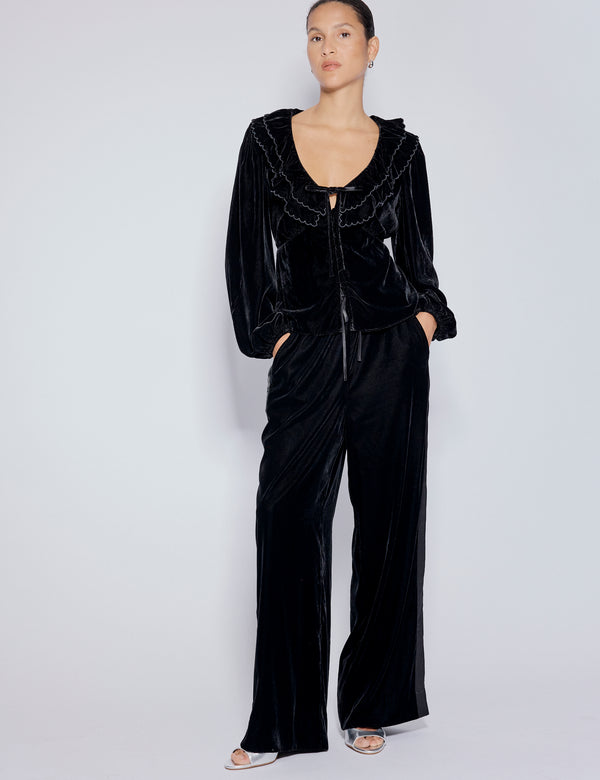 nobody’s child Black Velvet Contrast Satin Side Striped Trousers