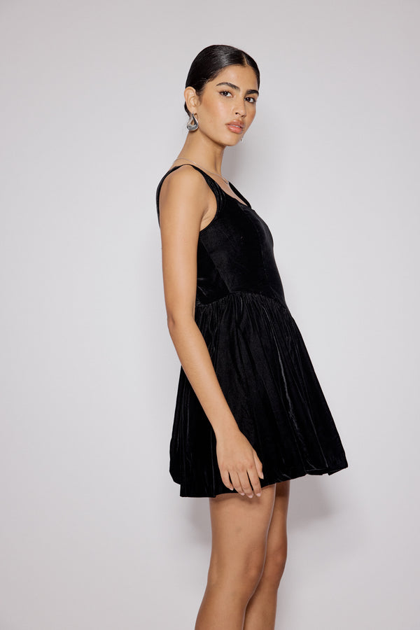 Nobody’s Child Black Velvet Drop Waist Leo Mini Dress