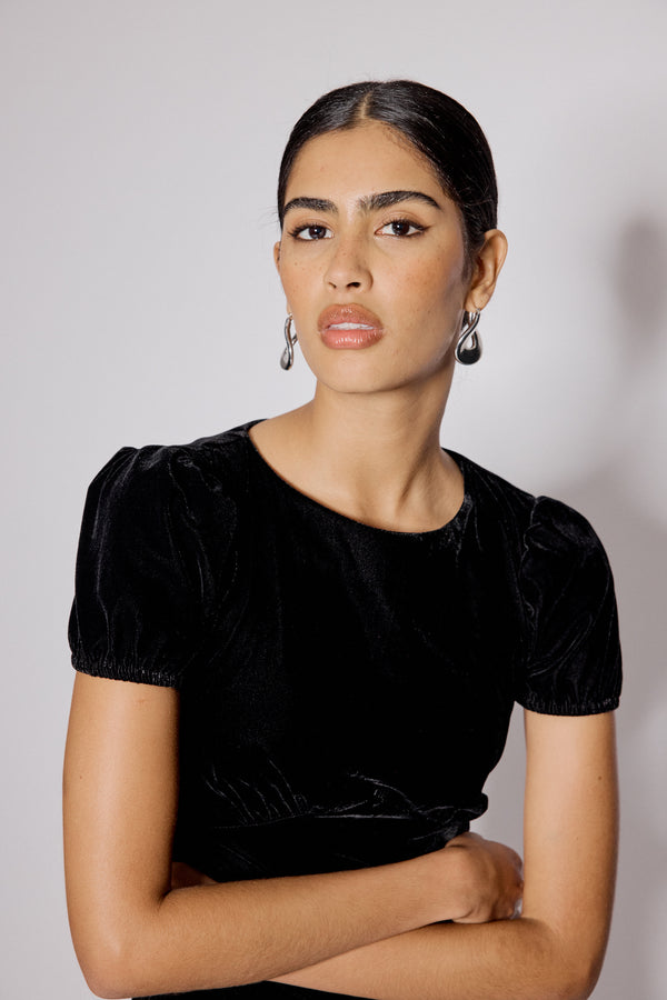 Nobody’s Child Black Velvet Frill Hem Cosmo Mini Dress