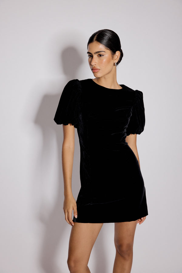 Nobody’s Child Black Velvet Puff Sleeve Boston Mini Shift Dress